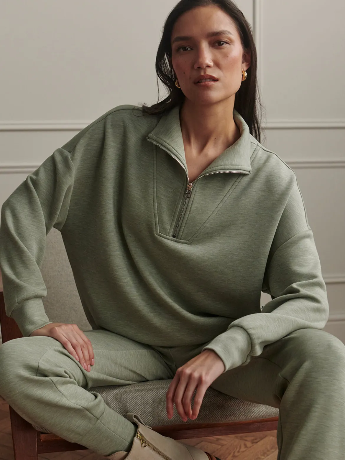 Hawley Half Zip Sweat - Shadow Marl