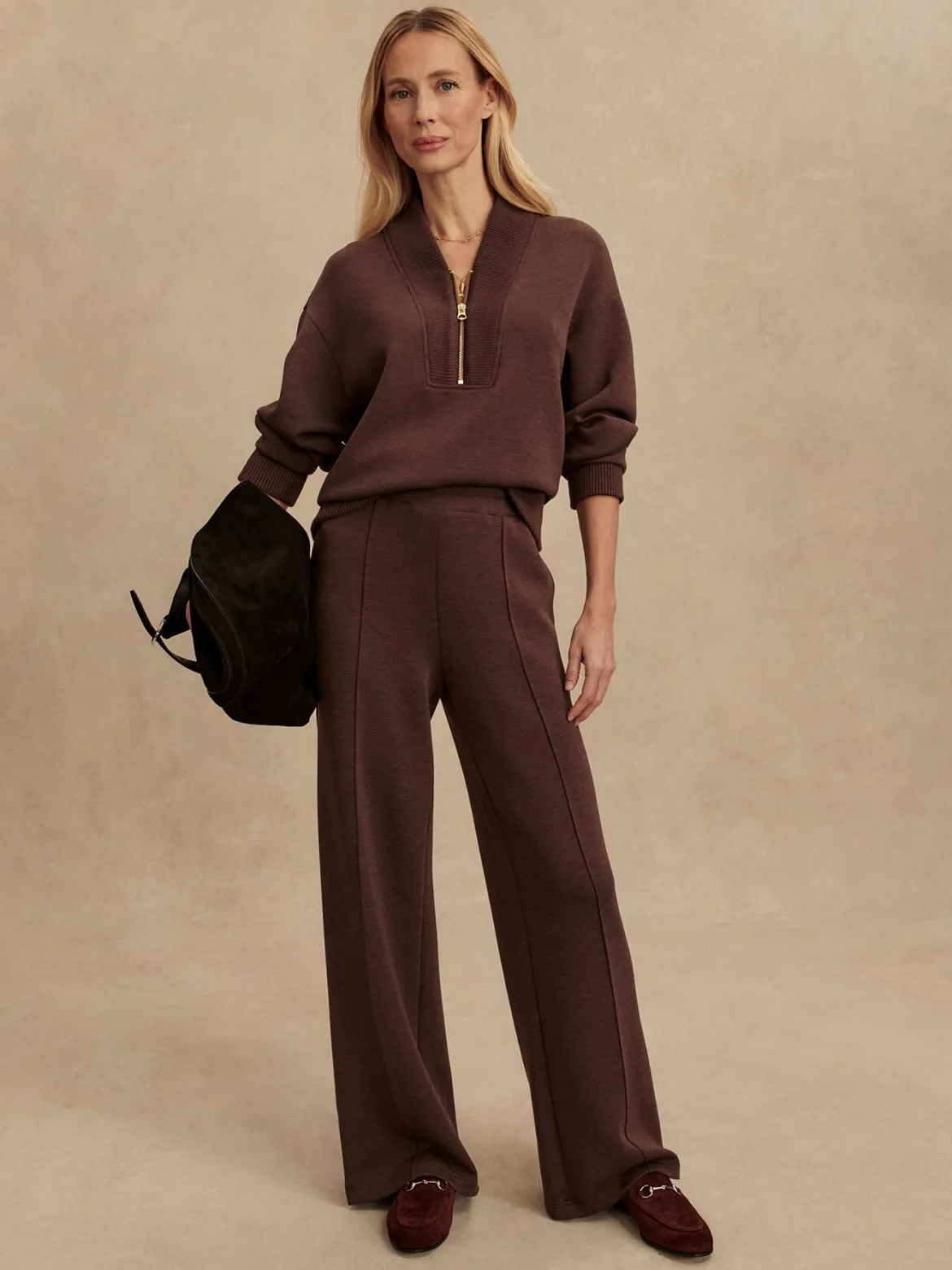 Sally Half Zip Sweat - Coffee Bean Marl
