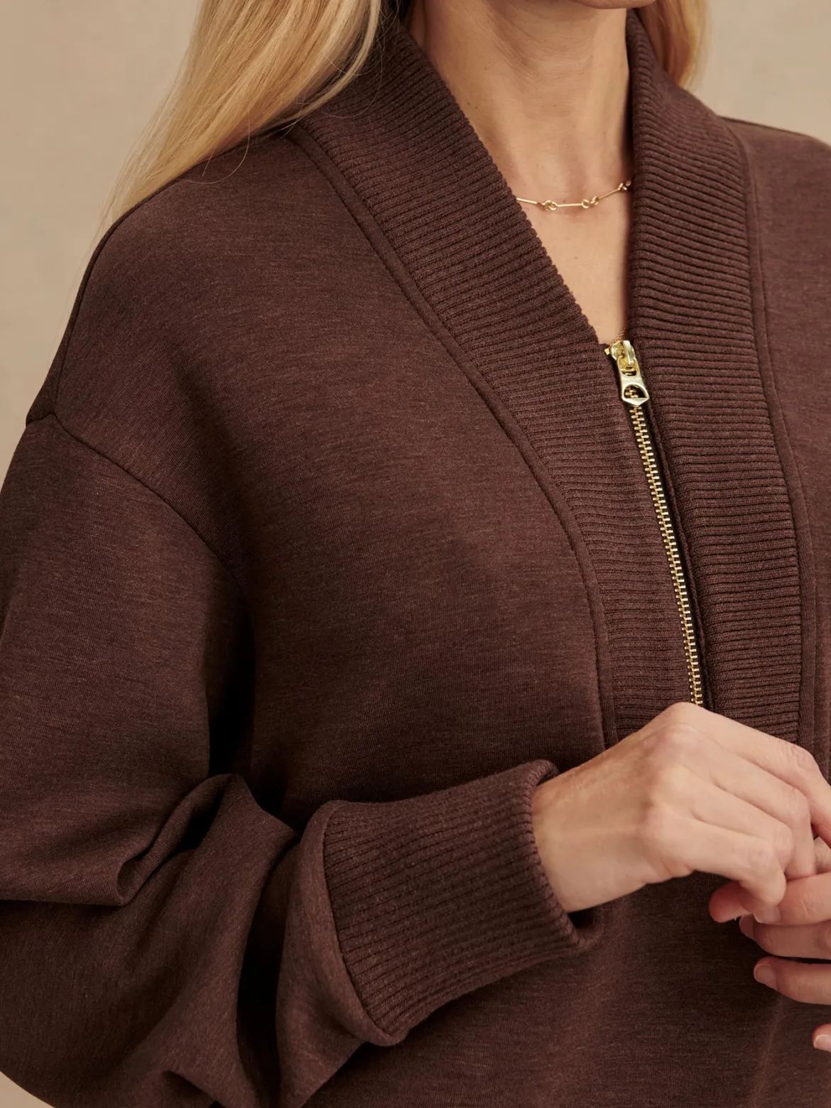 Sally Half Zip Sweat - Coffee Bean Marl