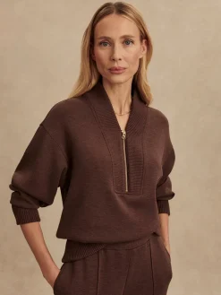 Sally Half Zip Sweat - Coffee Bean Marl