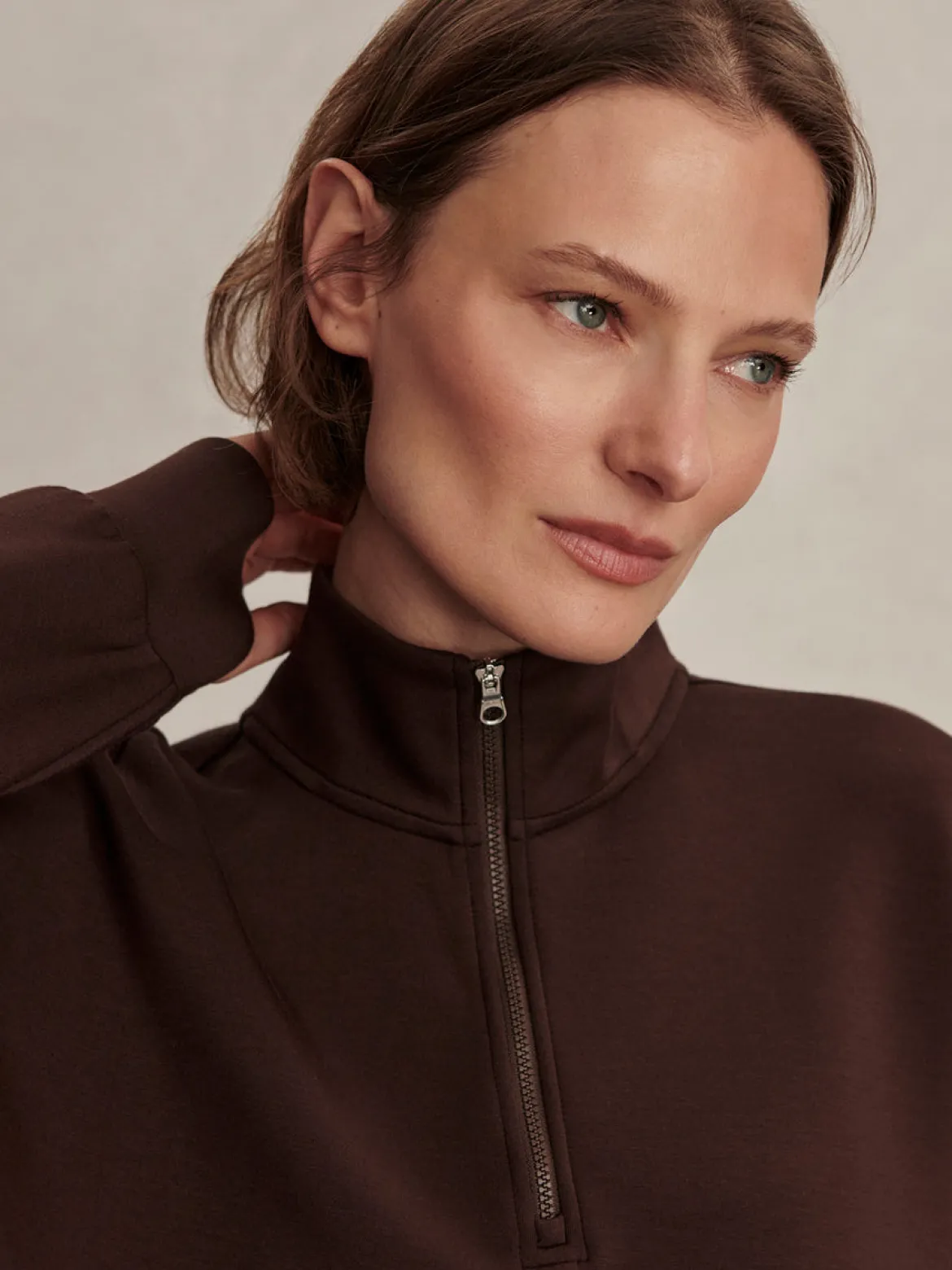 Sian Cropped Half Zip Sweat - Coffee Bean