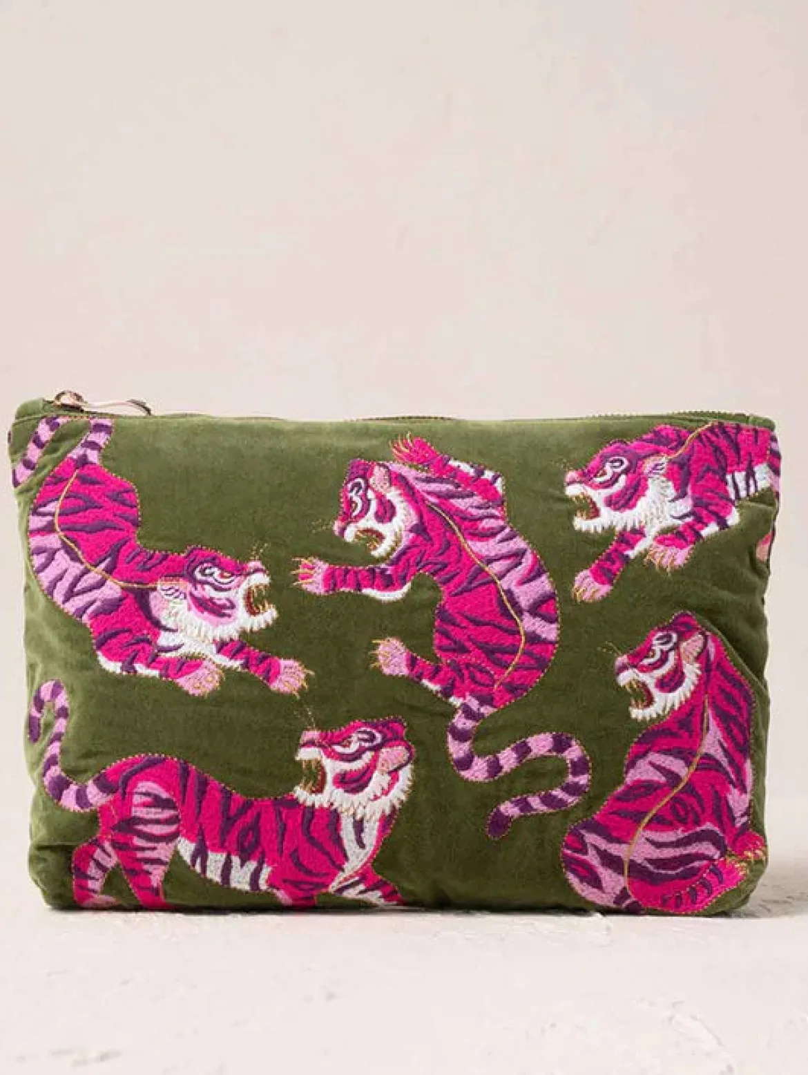 Velvet Everyday Pouch - Fern Green Wild Tiger