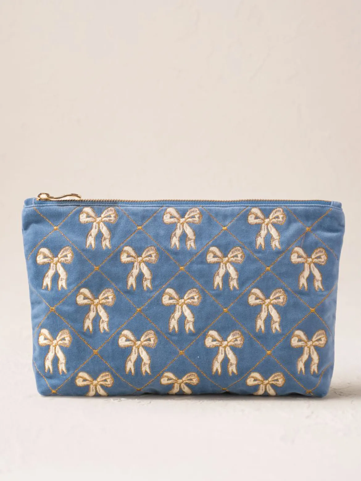 Velvet Everyday Pouch - Lattice Bows Dusky Blue