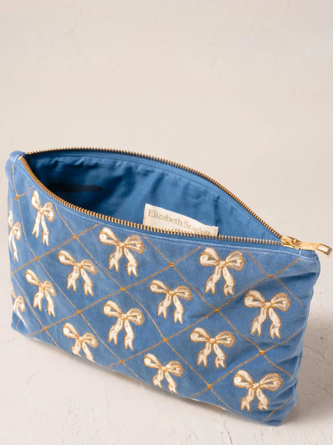 Velvet Everyday Pouch - Lattice Bows Dusky Blue